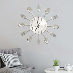 325162 Tander Wall Clock with Spoon and Fork Design Silver 31 cm Aluminium