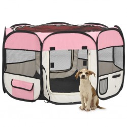 Tander Parque dobrável p/ cão c/ saco de transporte 110x110x58cm rosa
