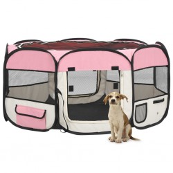 Tander Parque dobrável p/ cão c/ saco de transporte 145x145x61cm rosa