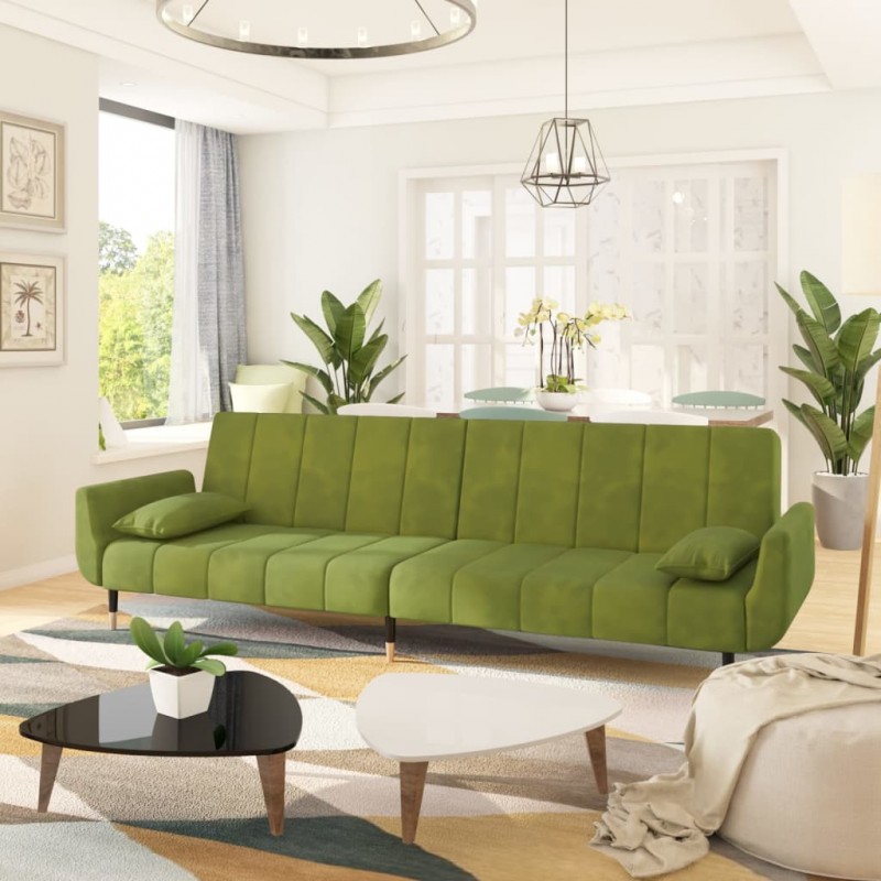 Tander Sofá-cama 2 lugares com duas almofadas veludo verde-claro