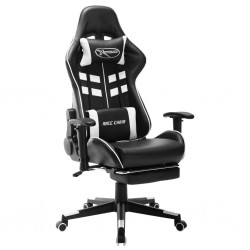 Tander Cadeira de gaming c/ apoio de pés couro artificial preto/branco