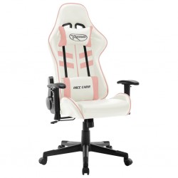 Tander Cadeira de gaming couro artificial branco e cor-de-rosa
