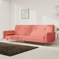 Tander Sofá-cama 2 lugares com duas almofadas veludo rosa