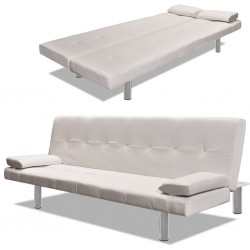 Tander Sofa-cama ajustável c/ 2 almofadas couro artificial branco nata