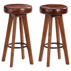 Tander Cadeiras bar 2 pcs madeira maciça de acácia + couro genuíno