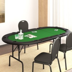 Mesa de póquer dobrável 10 jogadores 206x106x75 cm verde