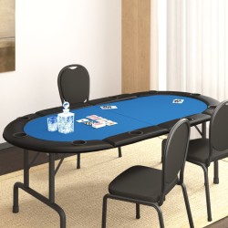 Mesa tabuleiro póquer dobrável 10 jogadores 208x106x3 cm azul