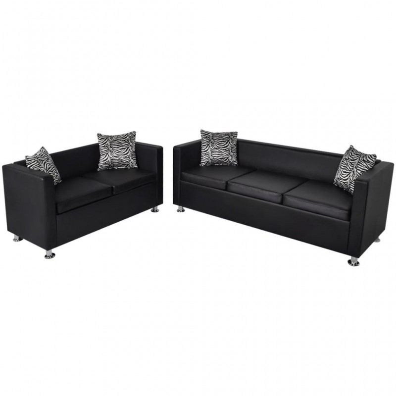 Tander Conjunto de sofás de 2 e 3 lugares couro artificial preto
