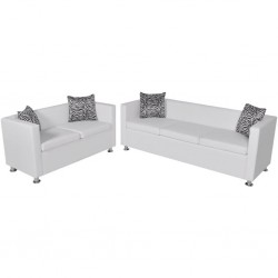 Tander Conjunto de sofás de 2 e 3 lugares couro artificial branco