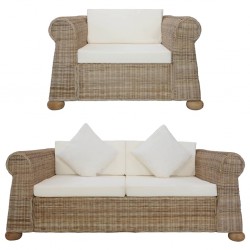 Tander 2 pcs conjunto de sofás com almofadões vime natural
