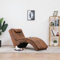 Tander Chaise longue massagem c/ almofada camurça artificial castanho