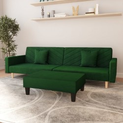 Tander Sofá-cama 2 lugares + 2 almofadas/apoio pés veludo verde-escuro